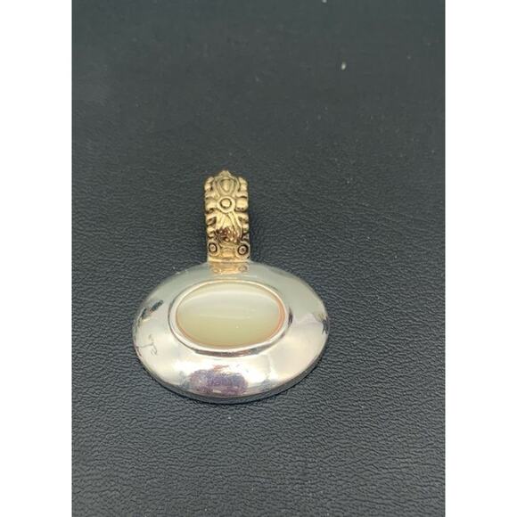 Vintage Monet Silver & Gold Tone W Cabochon Slider / Pendant - Picture 3 of 5
